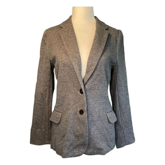 Old Navy Classic Ponte Knit Blazer Heather Gray Two Button Long Sleeves Cropped - Picture 1 of 6